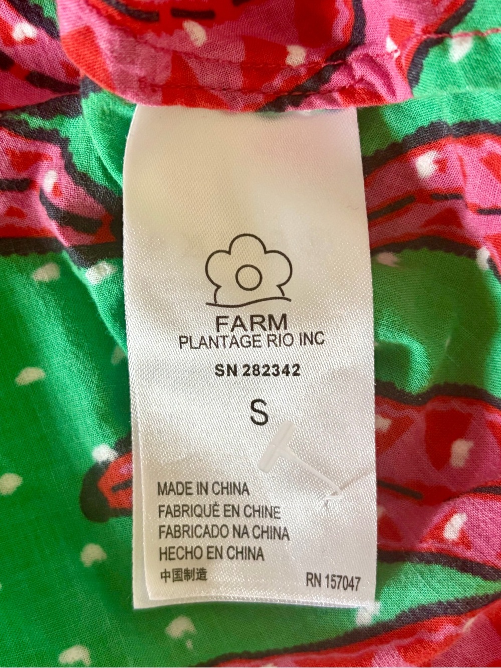 FARM Rio Banana Pitta Pink Green Floral Puff Sleeve Blouse Size Small - Picture 8 of 9